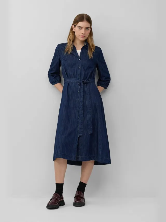 S.Oliver female - Denim jurk met 3/4 mouwen en knoopsluiting navy