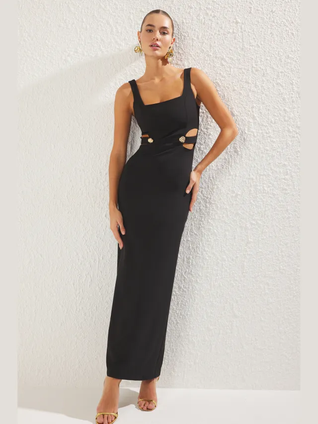 Trendyol TRENDYOLMİLLA Dames Zwart Effen Maxi Mouwloos Diploma-uitreiking / Gala Recht Avond & Gala Jurk