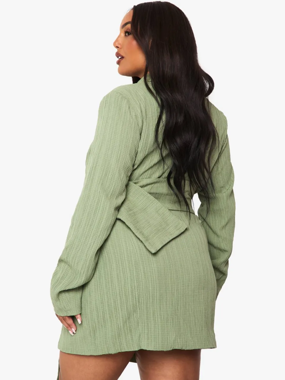 boohoo Dames Plus getextureerde, op maat gemaakte blazerjurk met ceintuurdetail verstandig, foto 3