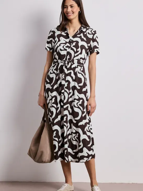 Street One Maxi-jurk met overhemdkraag en print Bruin