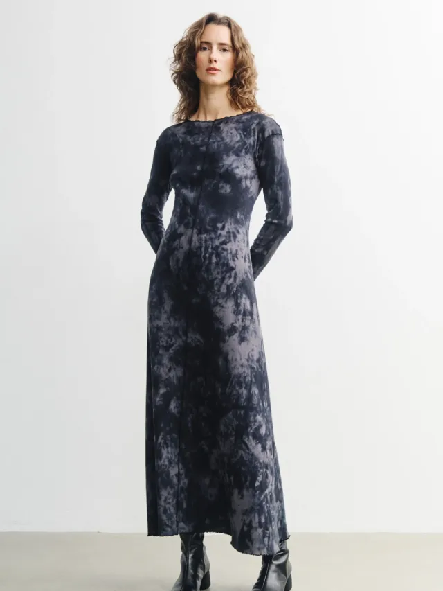 Rotholz dames vegan Jurk Pin Tucked Batik Zwart