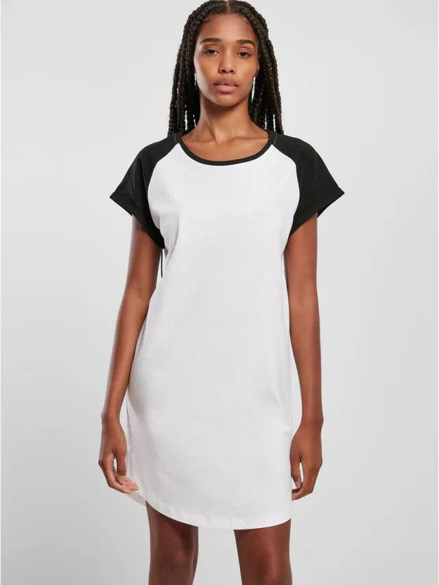 Urban Classics Contrast Raglan Korte jurk - S - Wit/Zwart