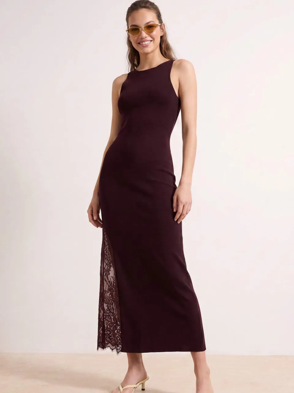 Trendyol TRENDYOLMİLLA Dames Bordeaux Effen Maxi Mouwloos Stijlvol/Avond Bodycon Jurken, foto 2