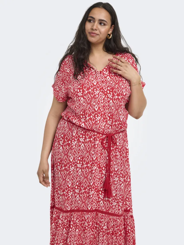 Only Carmakoma maxi jurk met print Plus Size - rood