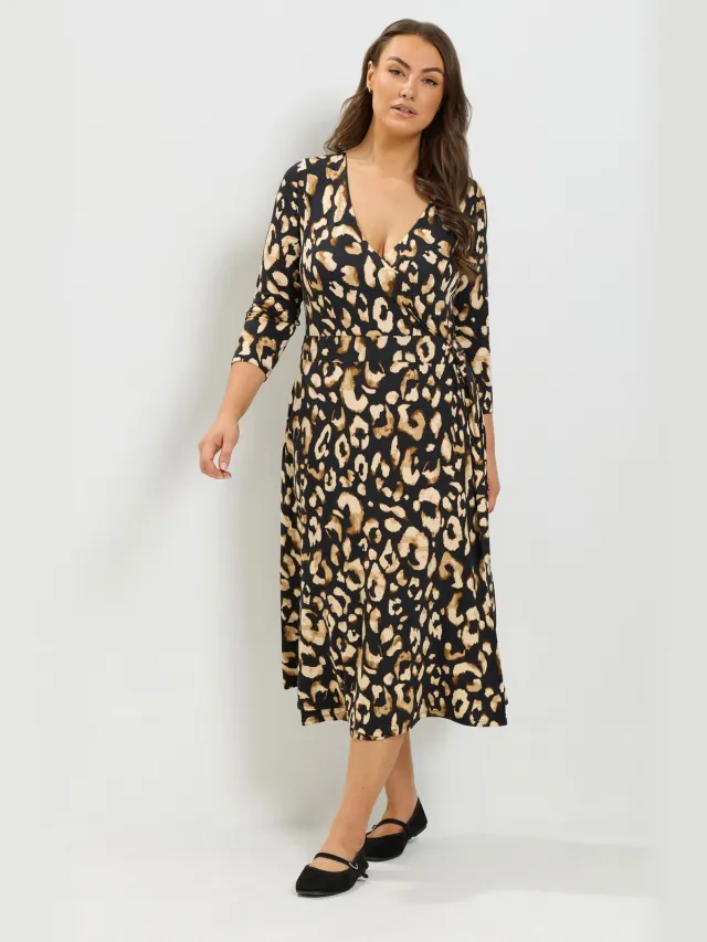 Yours Zwarte Wikkeljurk Met Dierenprint-56 Black