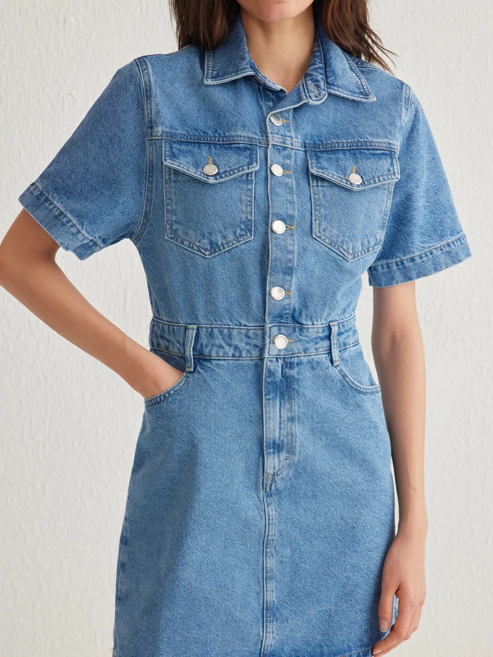 Trendyol TRENDYOLMİLLA Dames Donkerblauw Effen Kort / Mini Kort Casual Blousejurk Jurken blauw, foto 2