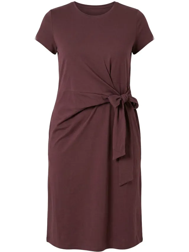Studio Untold Dames - Midi-jurk van jersey A-lijn met drapering - Chocolade - Maat 50+