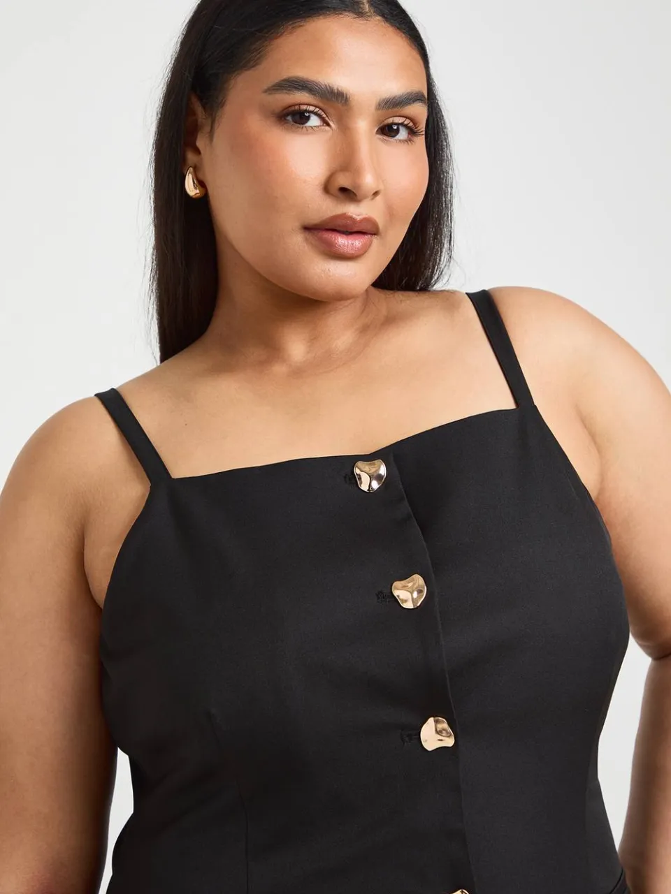 boohoo Dames Plus Gouden Knopen Gilet Jurk, foto 4