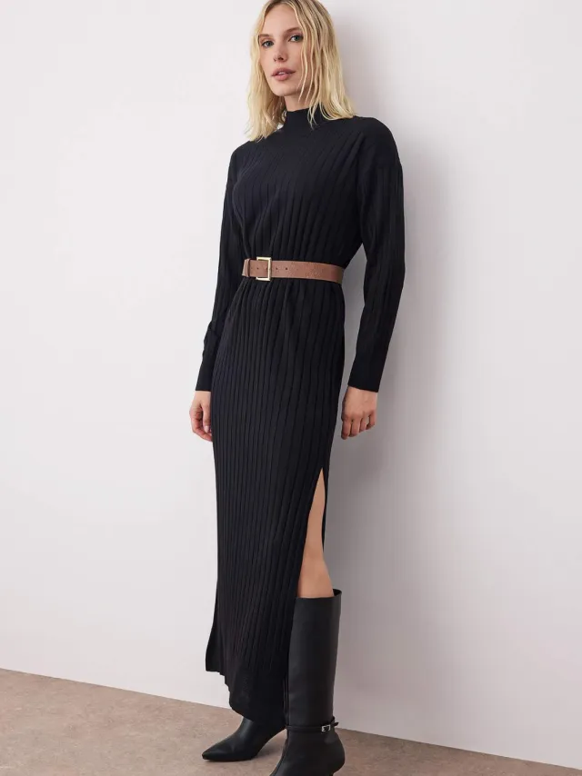 Trendyol TRENDYOLMİLLA Dames Zwart Effen Maxi Lang Casual Recht Jurken