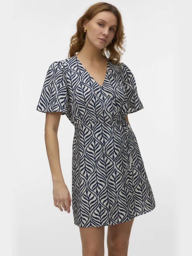 Vero Moda wikkel-/overslagjurk donkerblauw Donkerblauw/beige