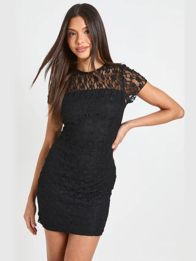 boohoo Dames Kanten Mini-jurk Met Kapmouwtjes En Voering Zwart