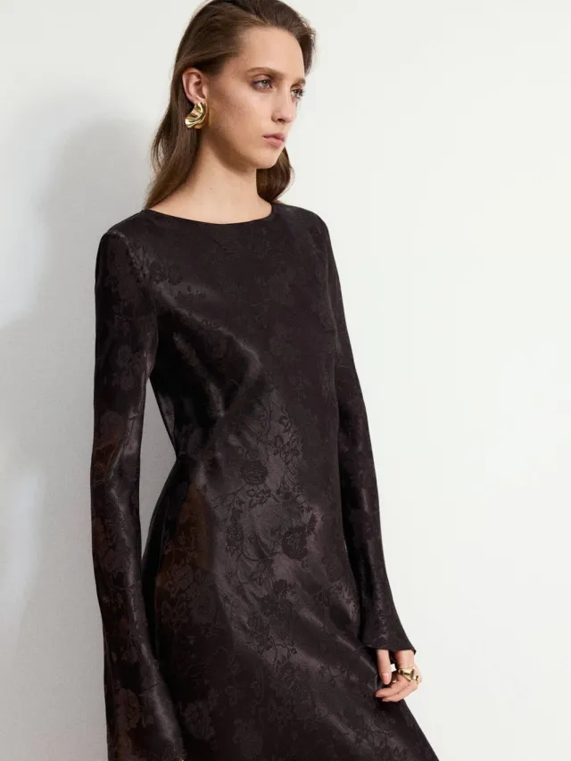 Mango jacquard midi jurk - bruin, foto 2