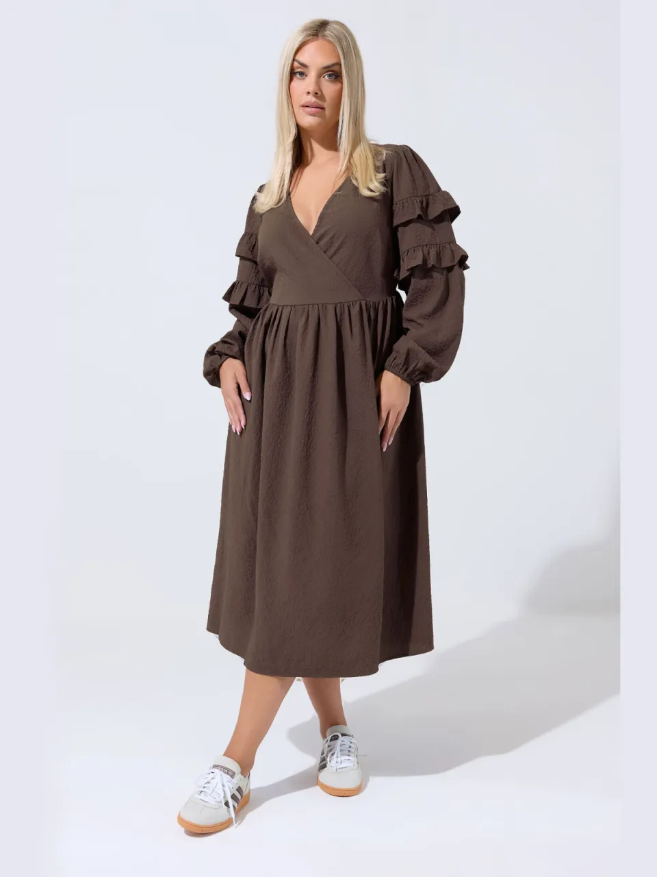 Limited Collection Bruine Gestructureerde Ruffle Jurk, foto 2