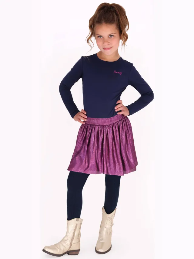 B.Nosy Daisy midi jurk met backprint donkerblauw Donkerblauw/paars