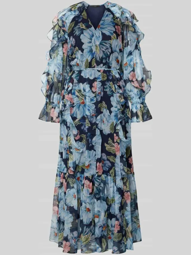 Oui maxi-jurk met ruches en knoopsluiting donkerblauw gemêleerd, foto 2