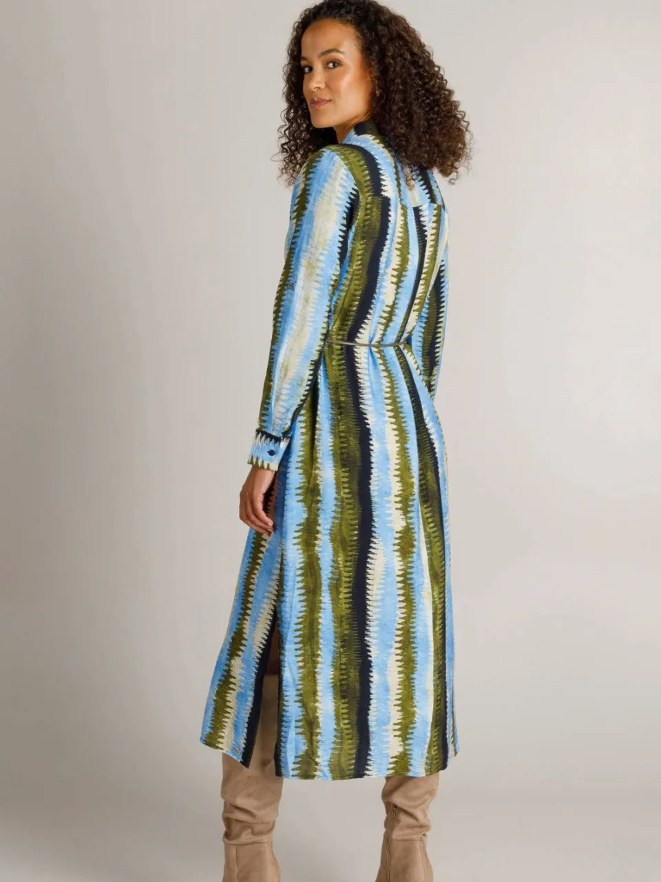 Ivy Beau jurk met col, ceintuur en print - blauw, foto 3