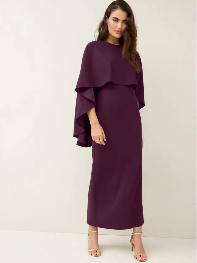 Next Dames - Lange jurk met cape - Rood Burgundy Red
