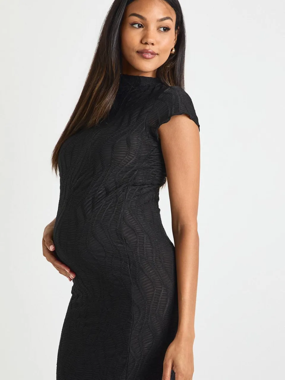 boohoo Dames Zwangerschapsjurk met textuurrijk jacquard, Midaxi bodycon jurk zwart, foto 4