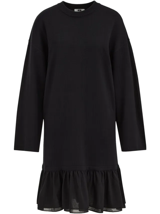 WE Fashion Dames fijngebreide jurk met volant ruches Black