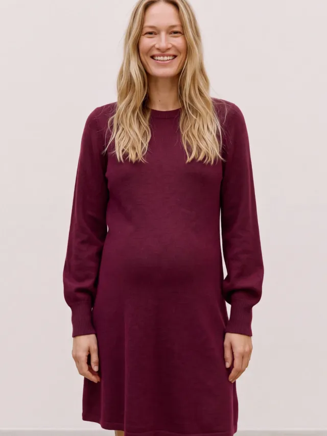 Mamalicious gebreide zwangerschapsjurk donkerrood