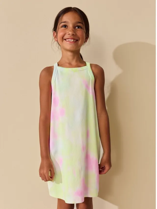 Next Meisjes - Rib Racer-jurk - Roze Multi Tie-Dye