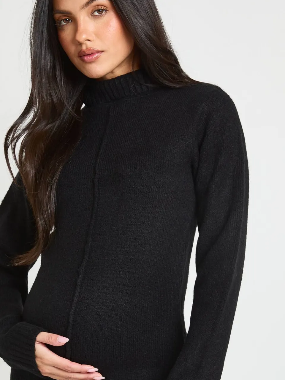 boohoo Dames Zwangerschaps Mini-trui-jurk Met Hoge Hals En Naaddetail zwart, foto 2