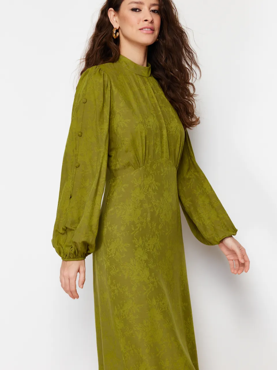Trendyol Modest Dames Kaki Bloemen Maxi Lang Casual Skater Modest Jurken, foto 2
