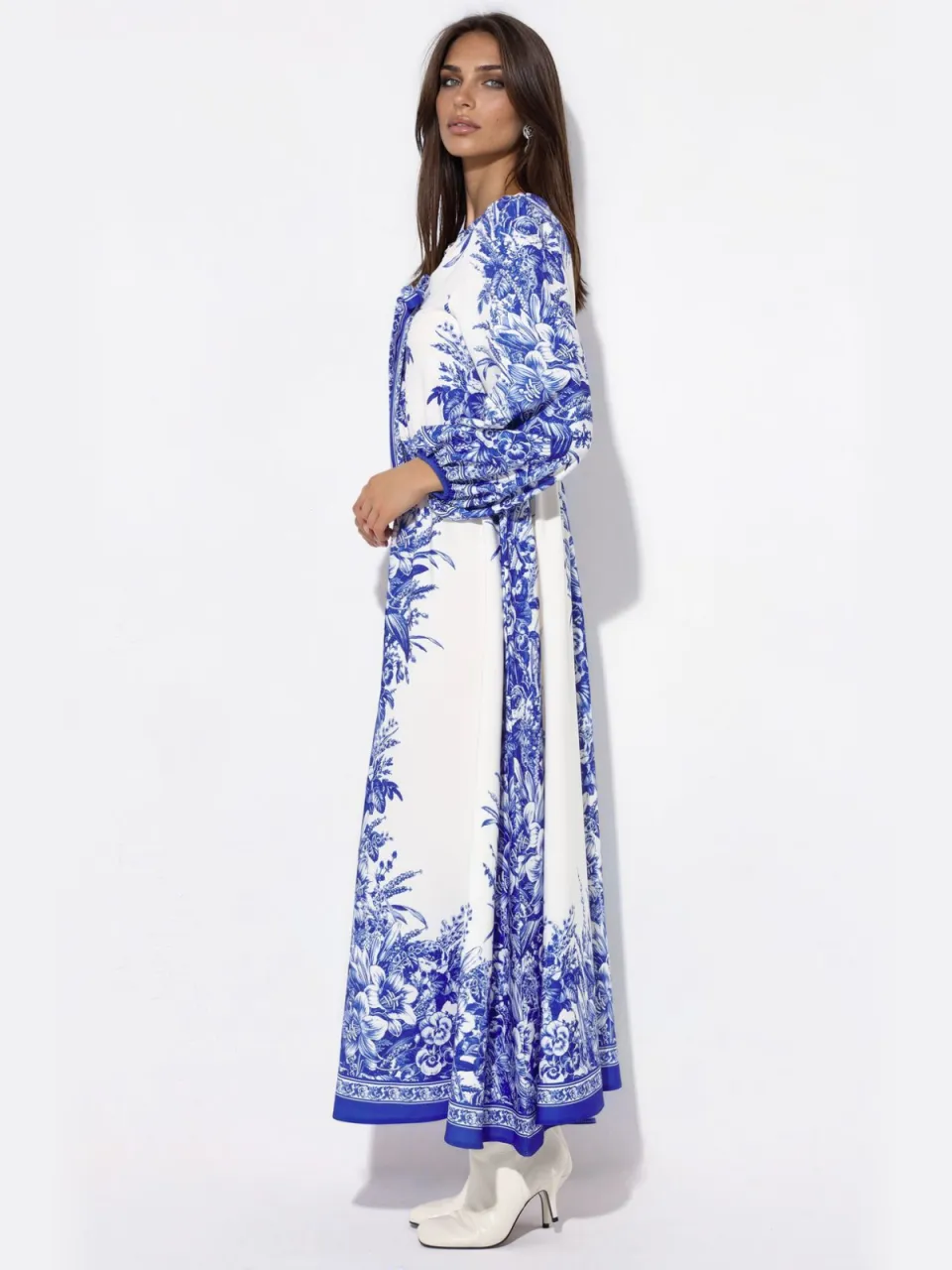 MSN Collection Gedrukte V-hals Maxi Jurk met Strikdetail veelkleurig, foto 2