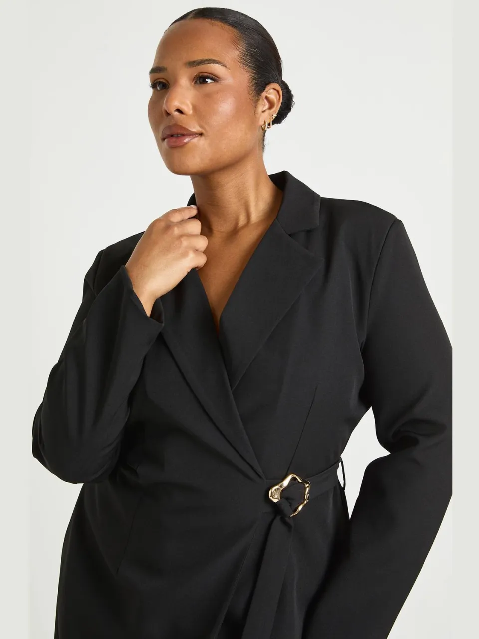 boohoo Dames Plus Wikkel Strik Blazer Jurk zwart, foto 4