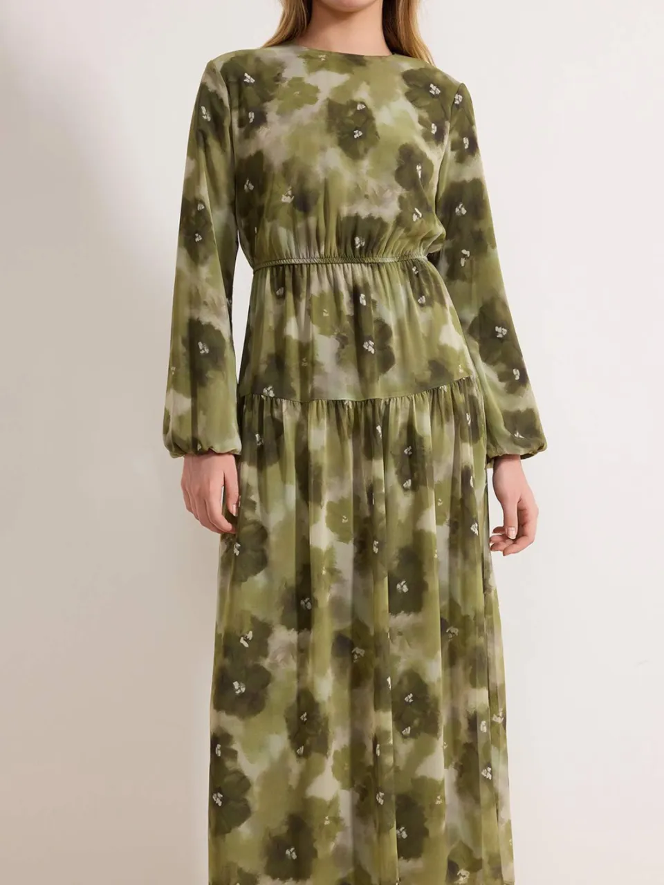 Turkishsouq Lange maxi-jurk met bloemenprint voor dames, casual/dagelijks, A-lijn model, geschikt voor hijab. groen, foto 2