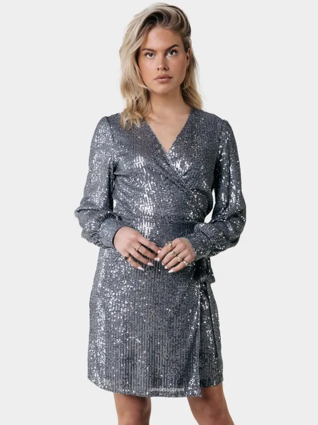 Colourful Rebel Xita Sequins Wrap Dress Silver grey