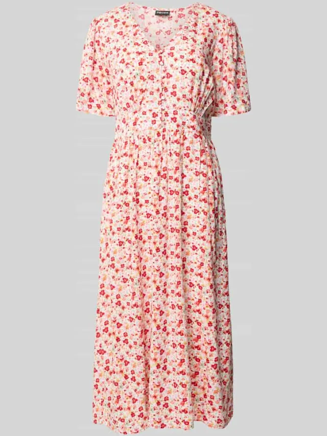 Pieces A-lijn midi-jurk van pure viscose model 'TALA' rood, foto 2
