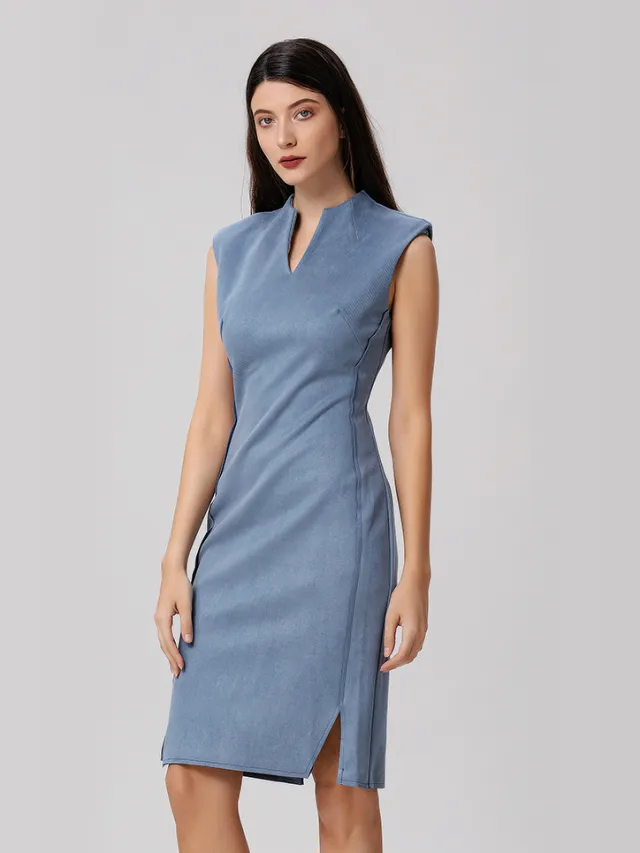 Smart & Joy Getailleerde jurk met V-hals Blauw