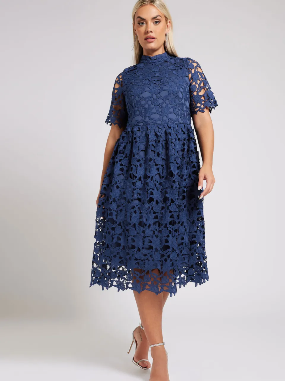 Yours London Midijurk Met Gehaakt Ontwerp In Donkerblauw blauw, foto 2
