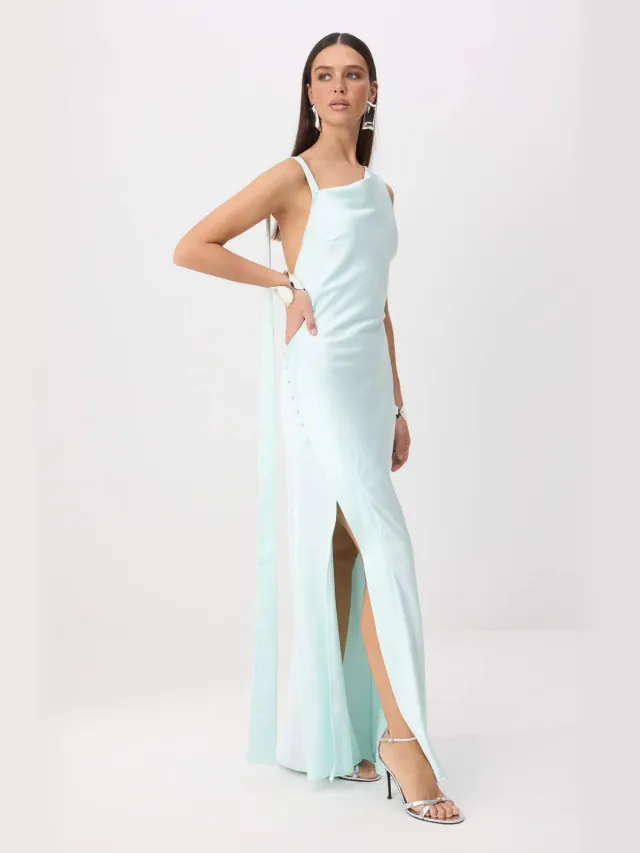 Trendyol TRENDYOLMİLLA Dames Groen Effen Maxi Mouwloos Recht Avond & Gala Jurk Mint