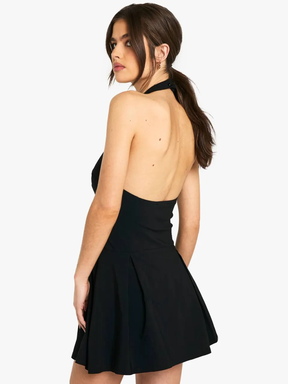 boohoo Dames Bengaline Halter Skater Jurk zwart, foto 2
