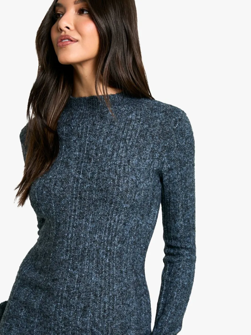 boohoo Dames Marl Gebreide Midaxi Jurk marineblauw, foto 3