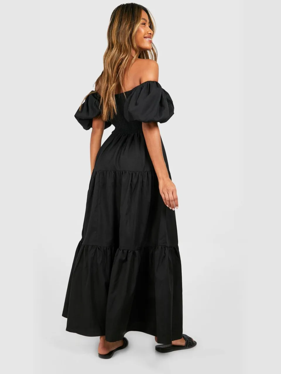 boohoo Dames Gelaagde Gerimpelde Midaxi Smockjurk zwart, foto 2