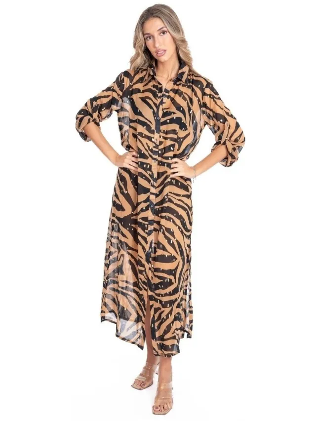 Isla Bonita By Sigris Lange Jurk Isla Bonita By Sigris Lange Midi-Jurk Goud