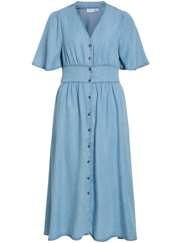 Vila maxi-jurk VIMAI korte mouwen light blue denim1