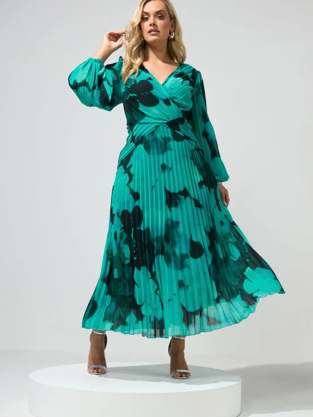 Yours London Groenblauwe Abstracte Geplooide Jurk Green