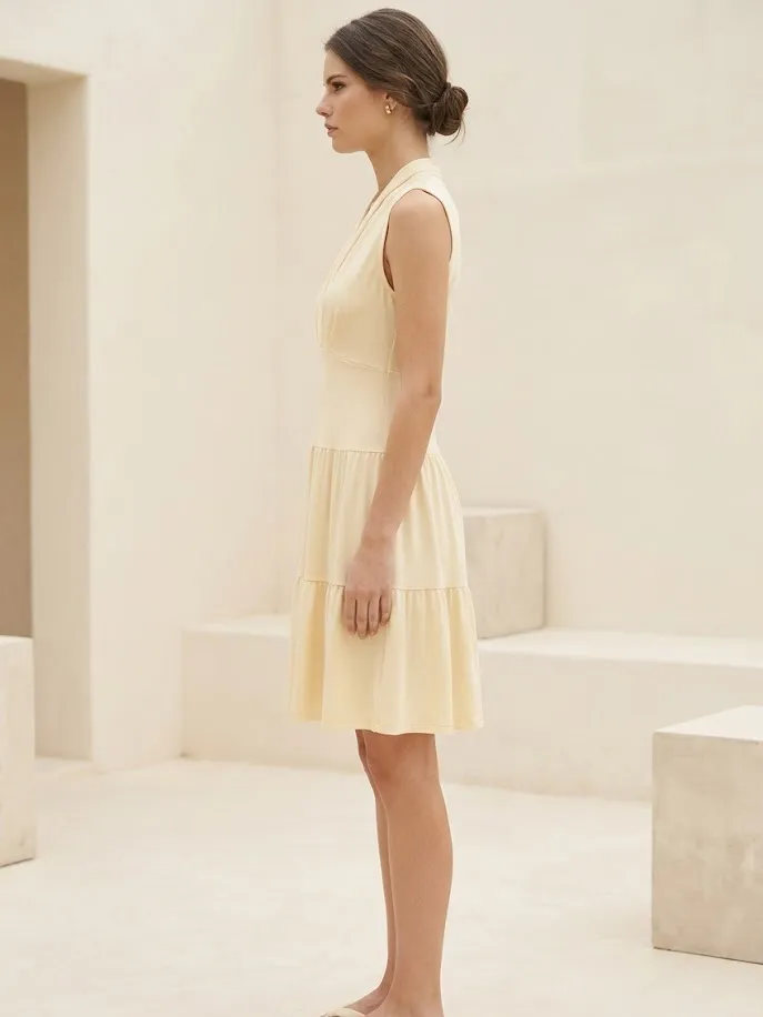 Conquista Mouwloze Empire-jurk met plooien geel, foto 2