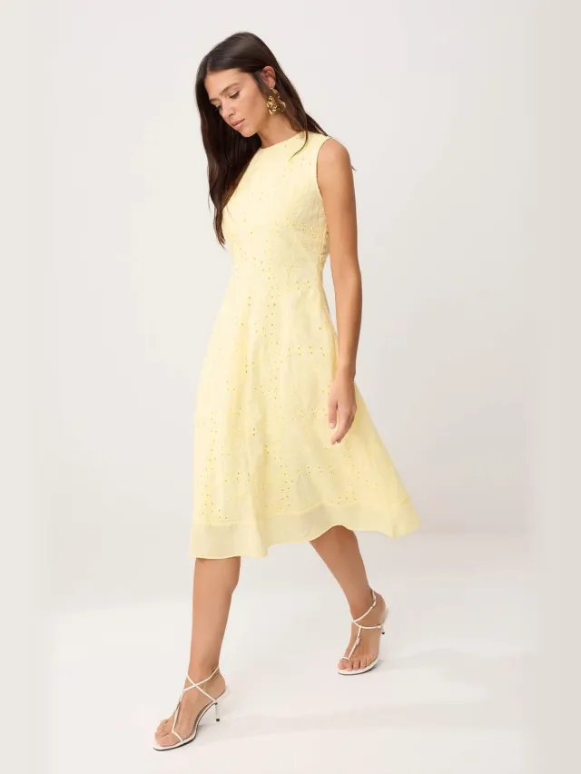 Trendyol TRENDYOLMİLLA Dames Geel Effen Midi Mouwloos Skater Jurken
