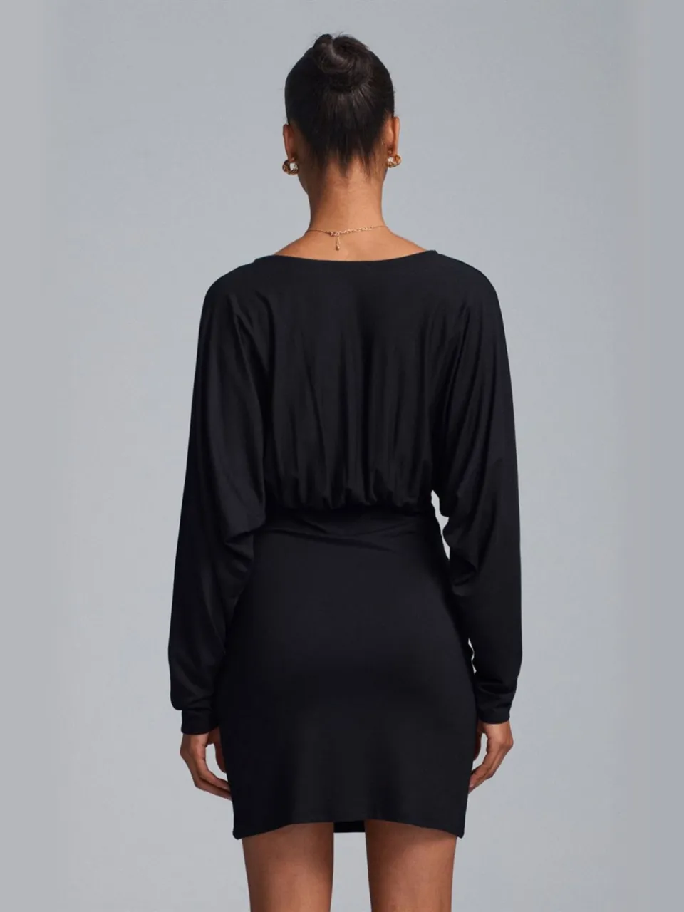 Dilvin Bodycon Mini-jurk met Drapé zwart, foto 2