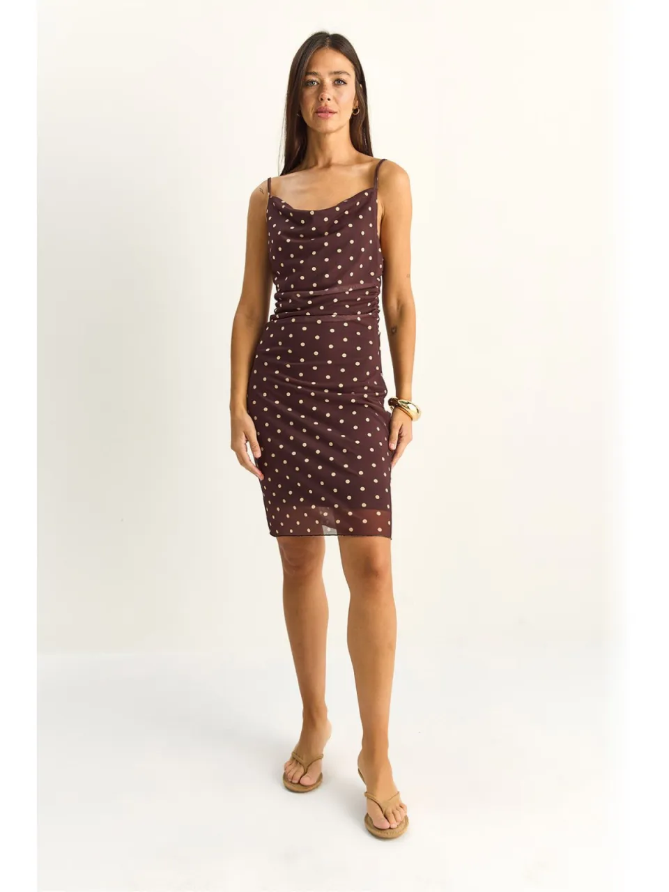 Bianco Lucci Polka Dot Bodycon Midi-jurk met Sleehals bordeauxrood, foto 2