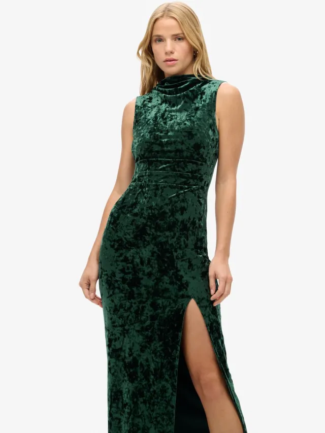 Superdry Fluwelen maxi-jurk - Dames - Jurken forest green