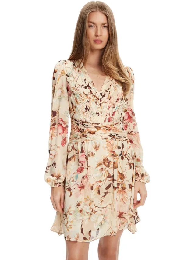 Guess Plissé jurk met lange mouwen voor dames Guess Romina natural magnolia pri