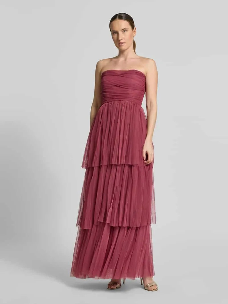 Lace & Beads regular fit avondjurk met ruches Felroze