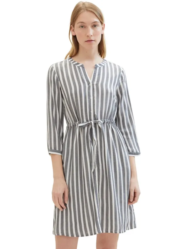 Tom Tailor Gestreepte jurk Broeken & Jumpsuits offwhite navy vertical stripe