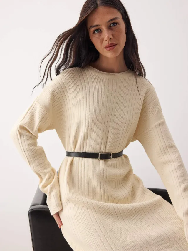 Trendyol Modest Dames Ecru Effen Maxi Driekwart mouw Casual A-lijn Modest Jurken
